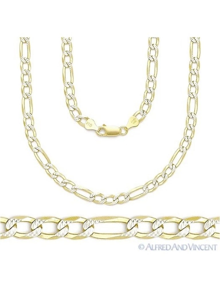 3.6mm Figaro Pave Link 925 Sterling Silver 14k Yellow Gold-Plated Chain Necklace